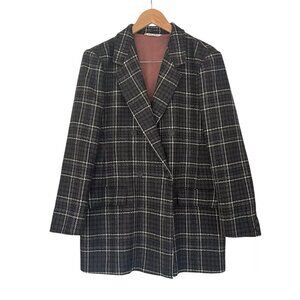 Max Mara Women Size 12 Plaid Blazer Jacket Virgin Wool Oversized Gray Italy Made